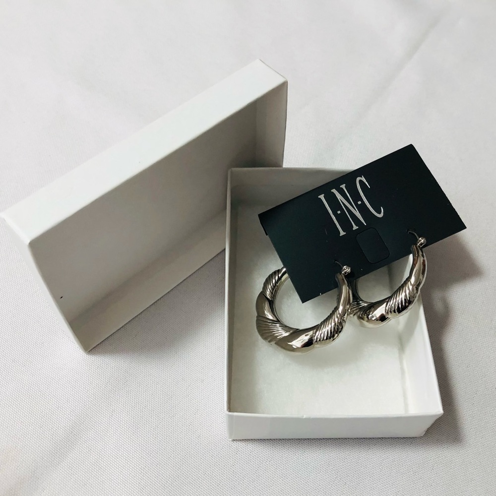 New INC silver ridged hoops